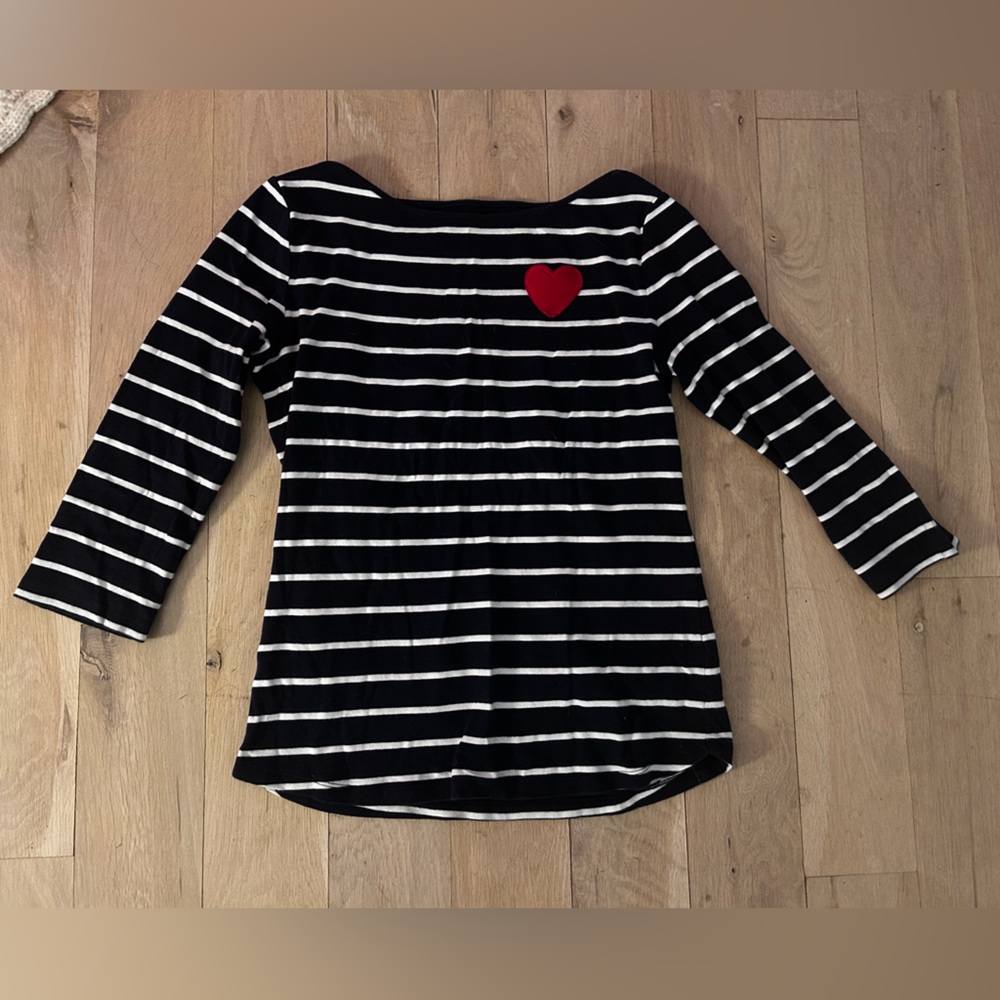 Talbots Striped Navy and White Top with Red Heart